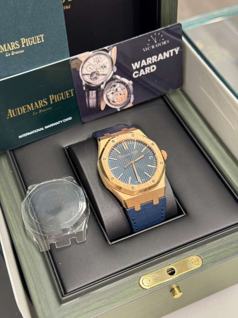 Audemars Piguet Royal Oak Pink Gold Selfwinding 41 MM - Blue Leather Strap - Bleu Nuit Dial - 15510OR.OO.D315CR.01