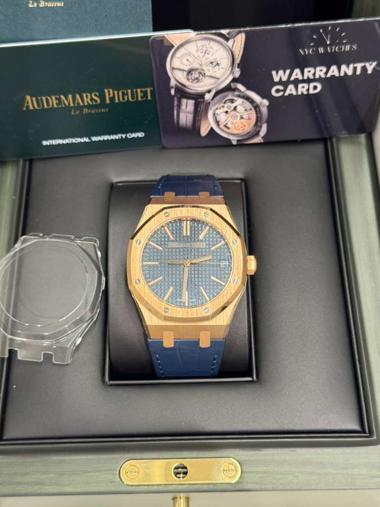 Audemars Piguet Royal Oak Pink Gold Selfwinding 41 MM - Blue Leather Strap - Bleu Nuit Dial - 15510OR.OO.D315CR.01