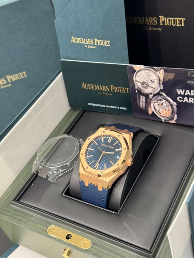 Audemars Piguet Royal Oak Pink Gold Selfwinding 41 MM - Blue Leather Strap - Bleu Nuit Dial - 15510OR.OO.D315CR.01