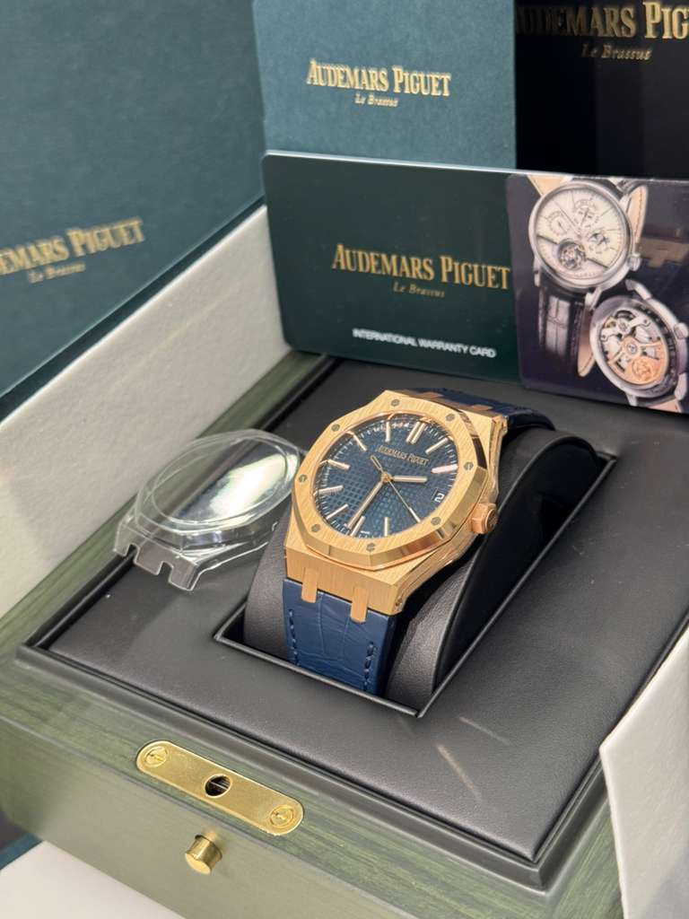 Audemars Piguet Royal Oak Pink Gold Selfwinding 41 MM - Blue Leather Strap - Bleu Nuit Dial - 15510OR.OO.D315CR.01