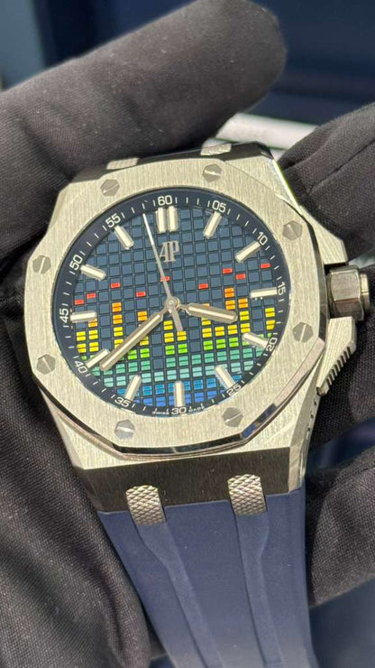 Audemars Piguet Royal Oak Offshore Titanium Selfwinding Music Edition 43 MM - Blue Rubber Strap - Blue Dial - 15600TI.OO.A343CA.01