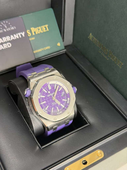 Audemars Piguet Royal Oak Offshore Diver - 42 MM - Stainless Steel - Purple Dial - Purple Rubber Strap - 15710ST.OO.A077CA.01