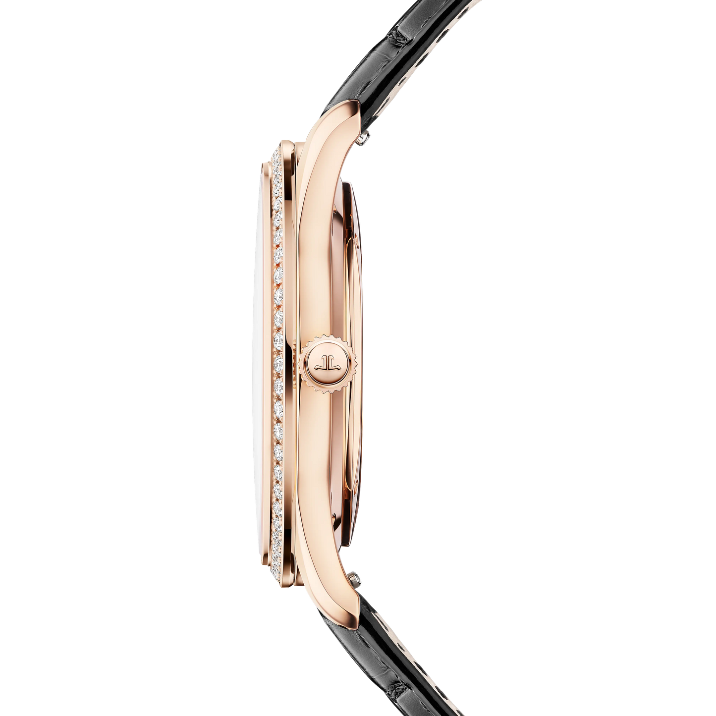 JLC - Master Ultra Thin Perpetual Calendar - 39 MM - Pink Gold - Eggshell Beige Dial - Diamond Bezel - Black Leather Strap - Q1142501