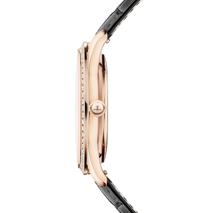 JLC - Master Ultra Thin Perpetual Calendar - 39 MM - Pink Gold - Eggshell Beige Dial - Diamond Bezel - Black Leather Strap - Q1142501