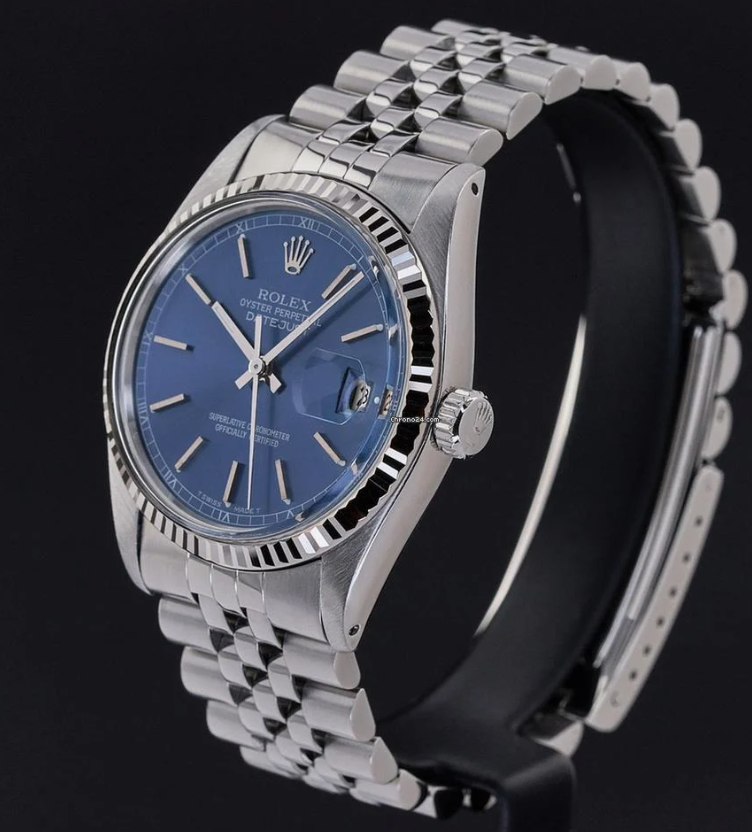 Rolex Datejust - 36 MM - Blue Stick - Stainless Steel - Fluted White Gold Bezel - Blue Dial - Jubilee Bracelet - 16014