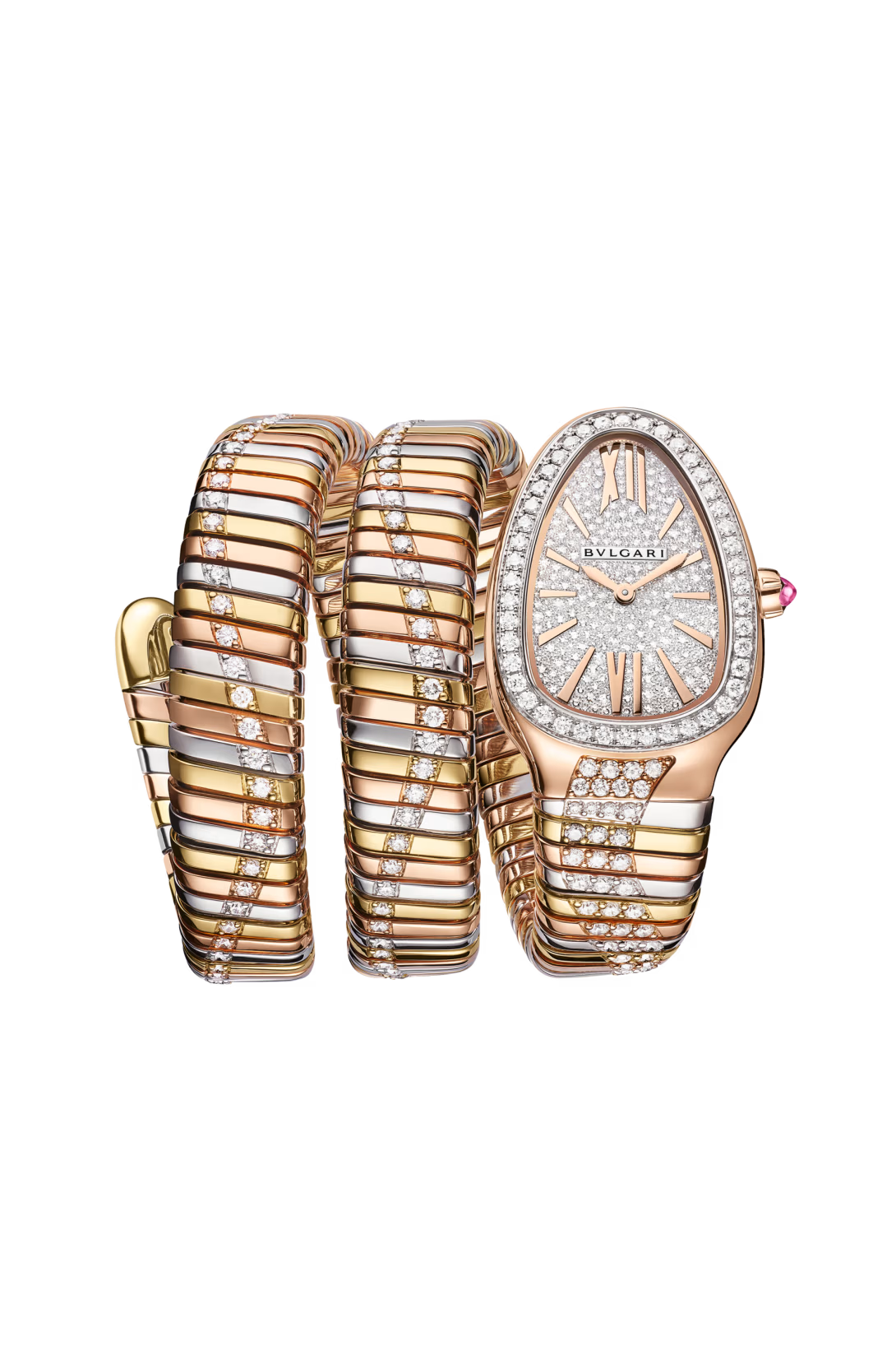 Bvlgari Serpenti Tubogas Infiniti Double Spiral - 35 MM - Rose Yellow And White Gold - Diamond Pave Dial - 104096