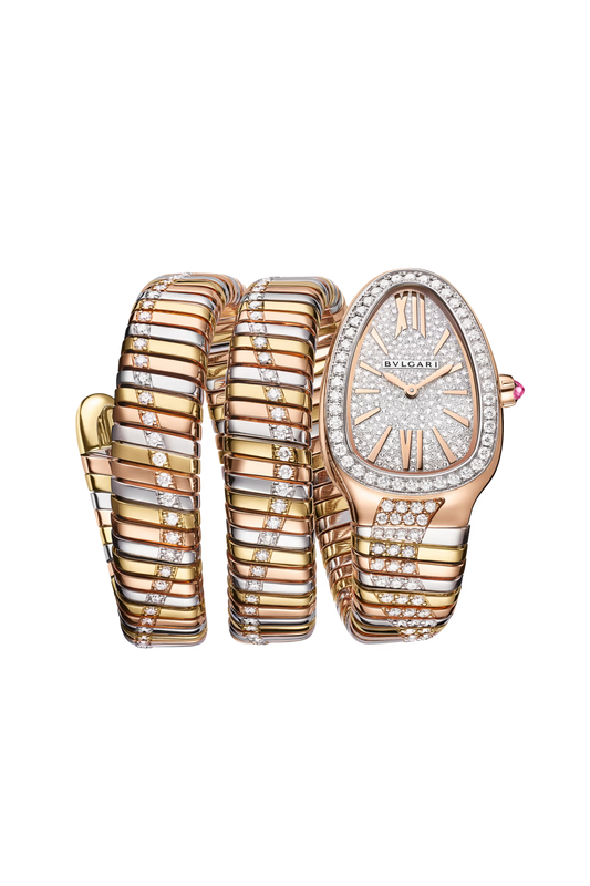 Bvlgari Serpenti Tubogas Infiniti Double Spiral - 35 MM - Rose Yellow And White Gold - Diamond Pave Dial - 104096