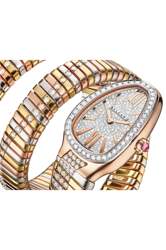Bvlgari Serpenti Tubogas Infiniti Double Spiral - 35 MM - Rose Yellow And White Gold - Diamond Pave Dial - 104096