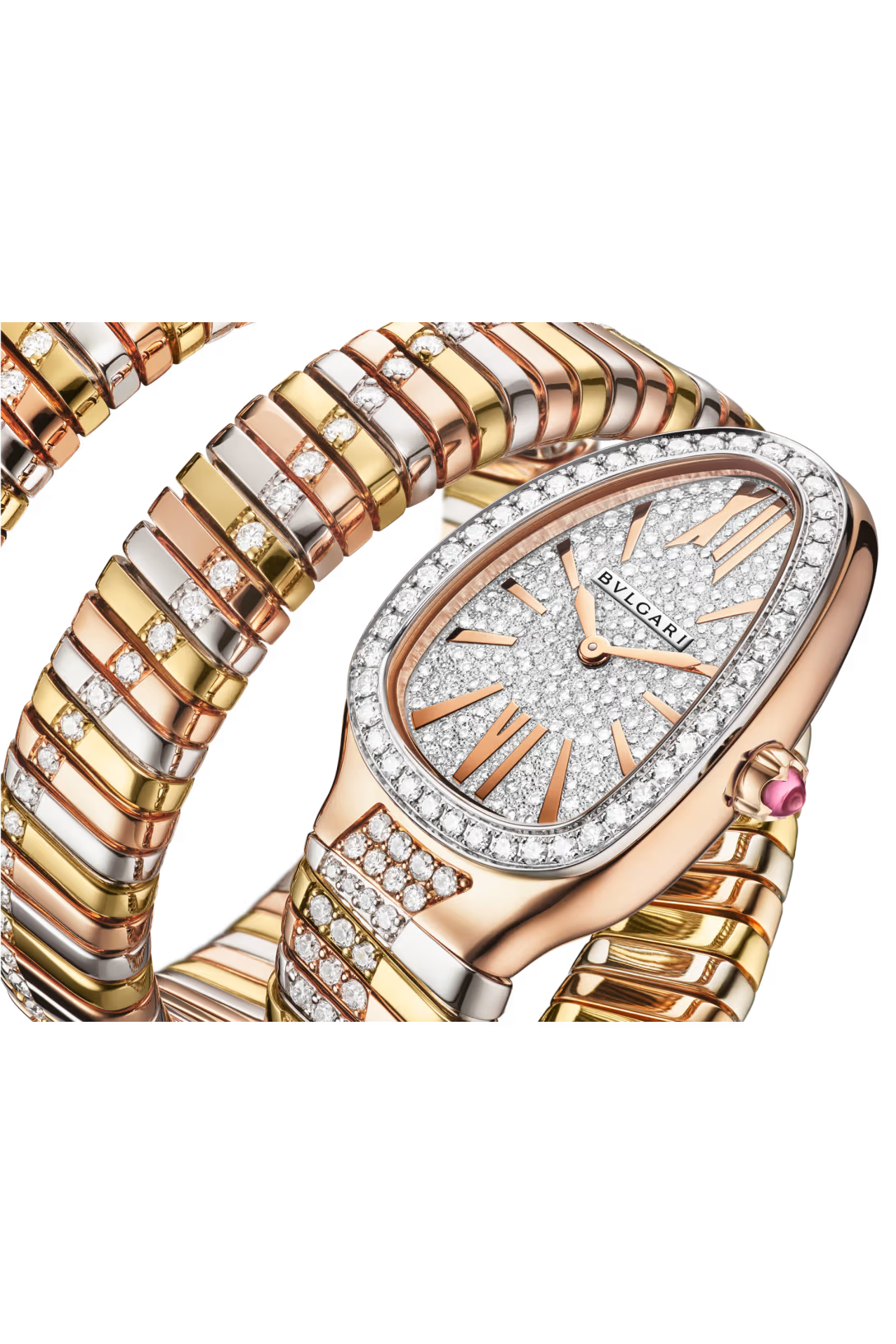 Bvlgari Serpenti Tubogas Infiniti Double Spiral - 35 MM - Rose Yellow And White Gold - Diamond Pave Dial - 104096