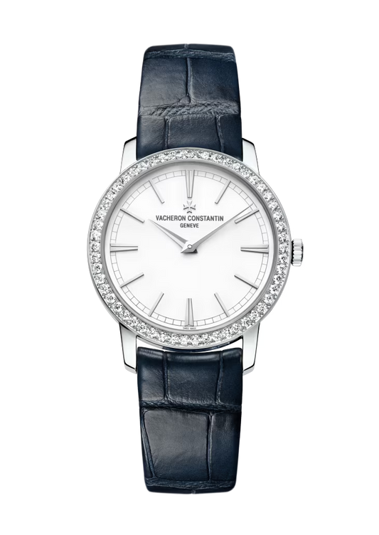 Vacheron Constantin Traditionnelle White Gold 33 MM - Blue Leather Strap - Diamond Bezel - White Dial - 81590/000G-9848