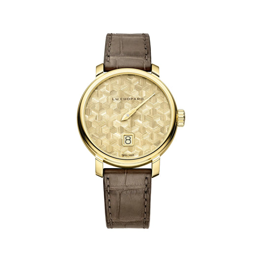 Chopard L.U.C Quattro Spirit 25 Straw Marquetry Edition - Yellow Gold - 40 MM - Brown Alligator Leather Strap - Gold-Based Straw Marquetry Dial - 161977-0003