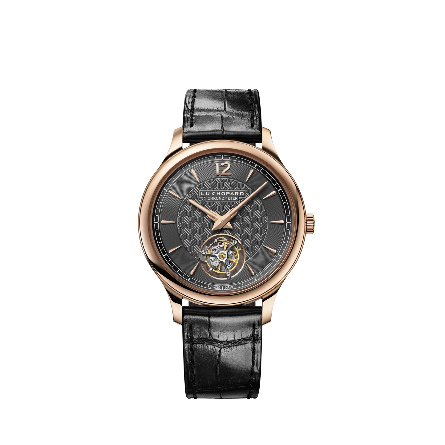 Chopard L.U.C Rose Gold 40 MM - Black Alligator Strap - Grey Guilloché Dial - 161978-5001