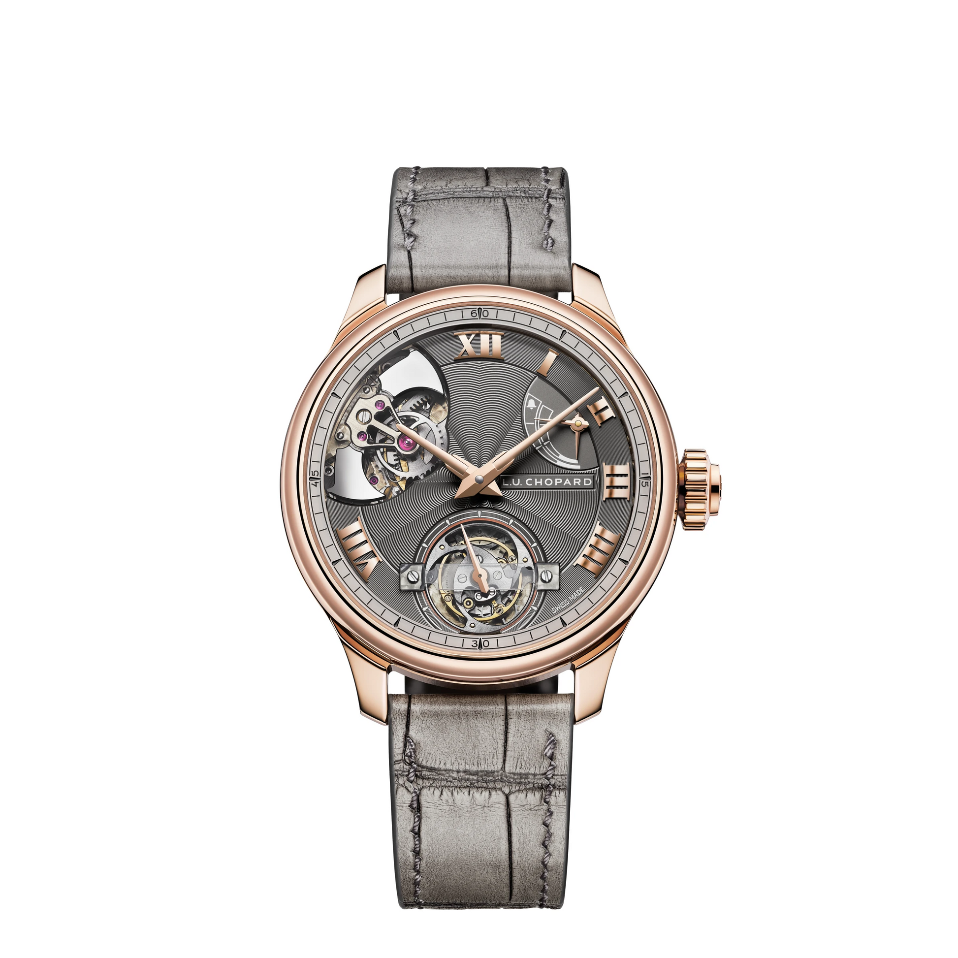 Chopard L.U.C Rose gold  42.5 MM - Gray Alligator Strap - Skeleton Dial - 161987-5001