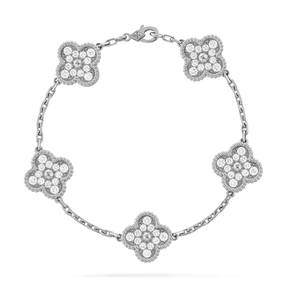 Van Cleef & Arpels Vintage Alhambra Bracelet - 18k White Gold - Diamond - 5 Motifs - Tw. 2ct - VCARA41500