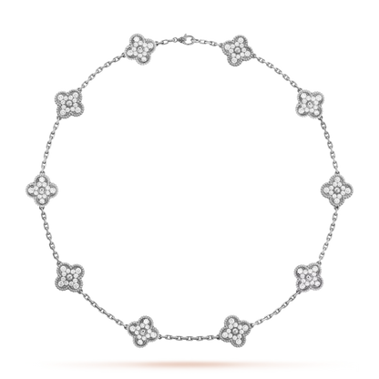 Van Cleef & Arpels Vintage Alhambra Necklace - 18k White Gold - Diamond - 10 Motifs - Tw. 4ct - VCARA42400 
