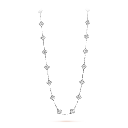 Van Cleef & Arpels Vintage Alhambra Long Necklace - 18k White Gold - Diamond - 20 Motifs - VCARA43300