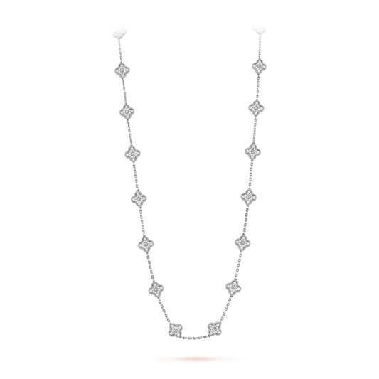 Van Cleef & Arpels Vintage Alhambra Long Necklace - 18k White Gold - Diamond - 20 Motifs - VCARA43300