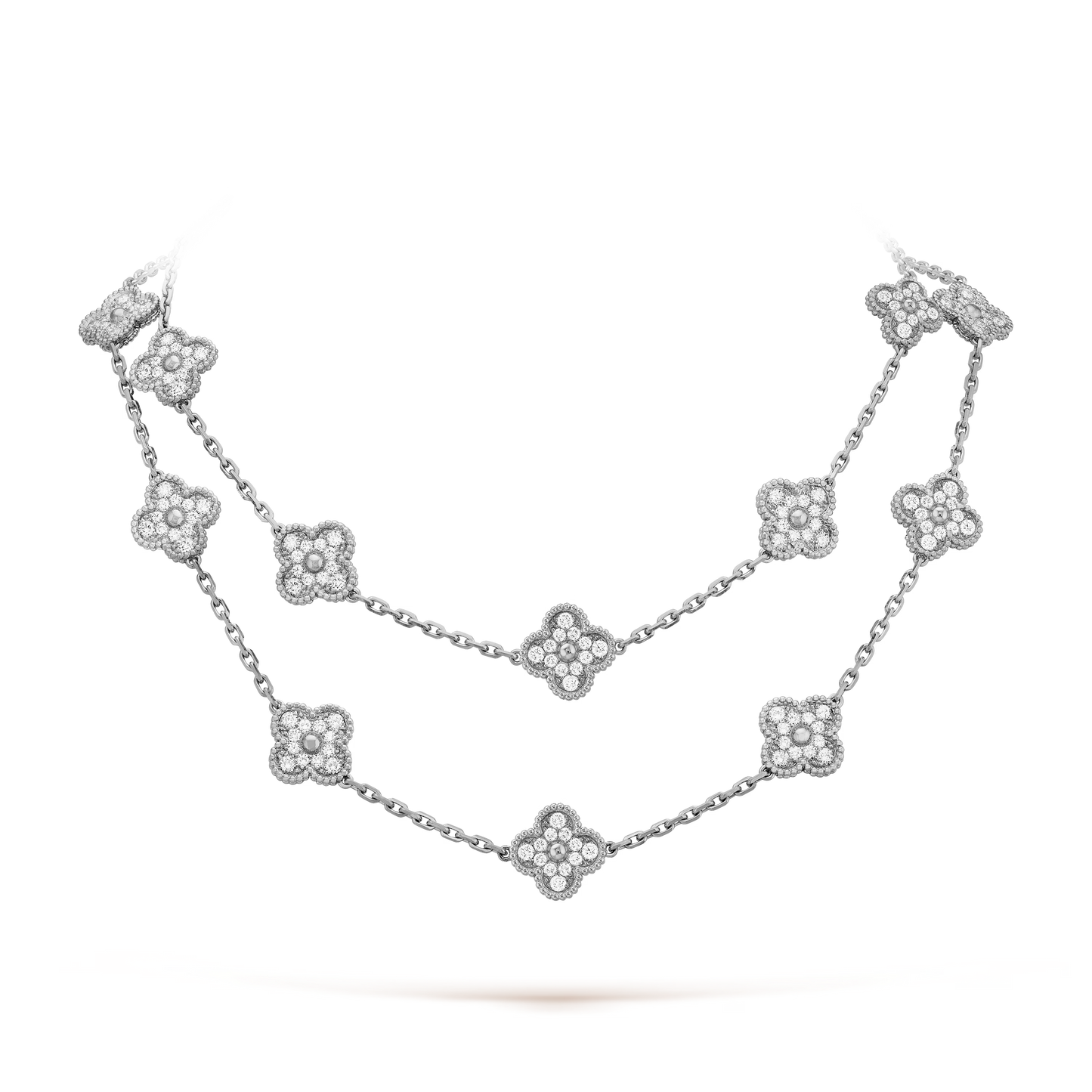 Van Cleef & Arpels Vintage Alhambra Long Necklace - 18k White Gold - Diamond - 20 Motifs - VCARA43300