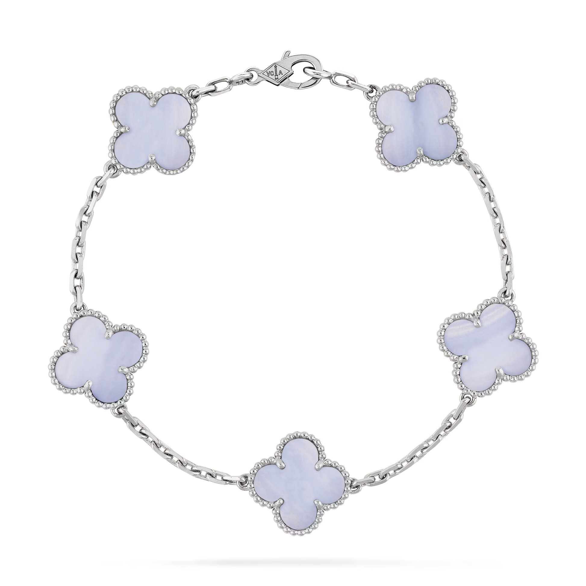 Van Cleef &amp; Arpels Vintage Alhambra Bracelet - 18k White Gold - Chalcedony - 5 Motifs - VCARD34700