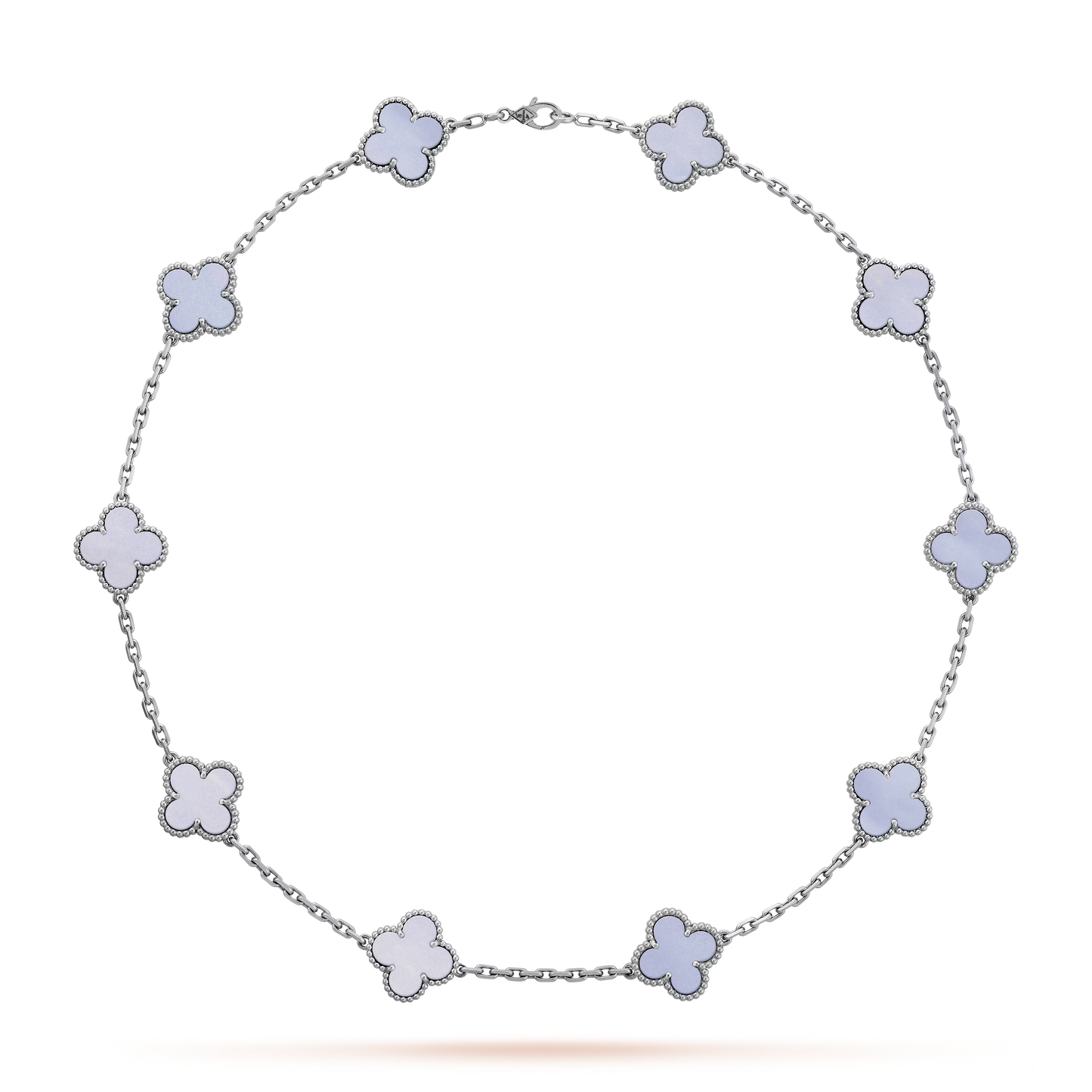 Van Cleef &amp; Arpels Vintage Alhambra Necklace - 18k White Gold - Chalcedony - 10 Motifs - VCARD34800