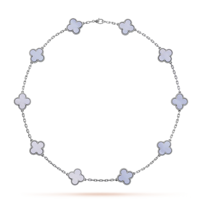 Van Cleef &amp; Arpels Vintage Alhambra Necklace - 18k White Gold - Chalcedony - 10 Motifs - VCARD34800