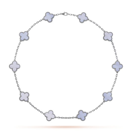 Van Cleef &amp; Arpels Vintage Alhambra Necklace - 18k White Gold - Chalcedony - 10 Motifs - VCARD34800