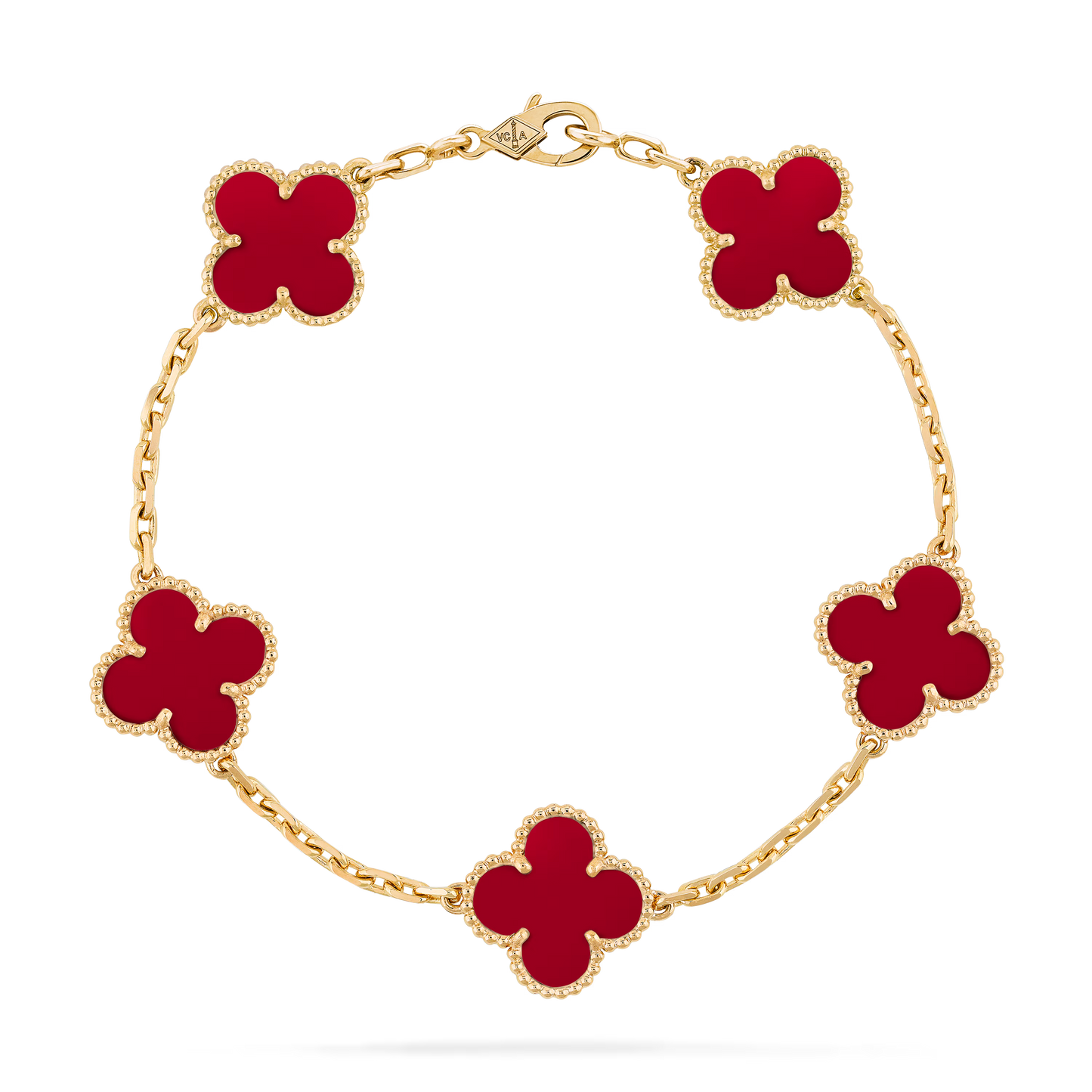 Van Cleef &amp; Arpels Vintage Alhambra Bracelet - 18k Yellow Gold - Carnelian - 5 Motifs - VCARD35500