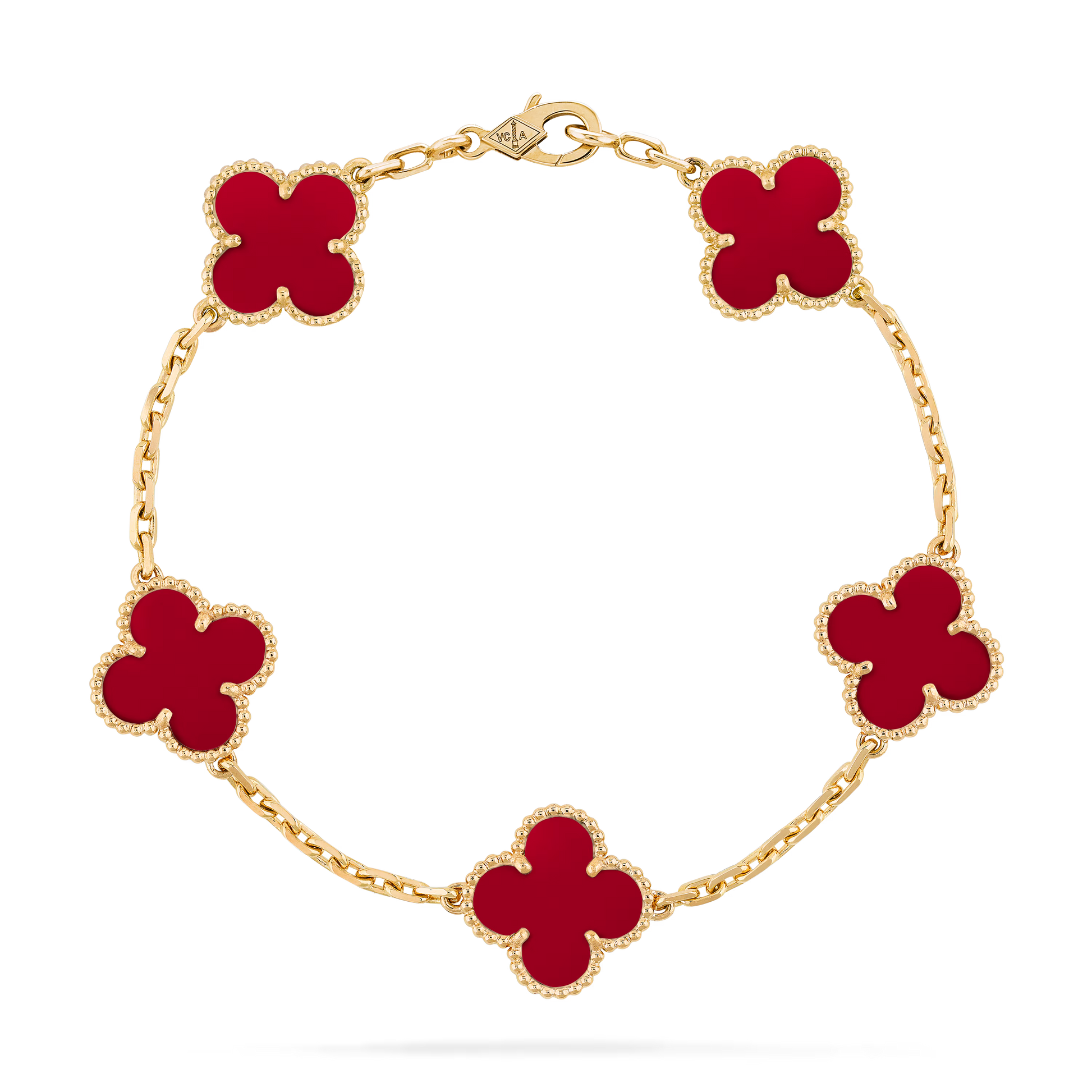 Van Cleef &amp; Arpels Vintage Alhambra Bracelet - 18k Yellow Gold - Carnelian - 5 Motifs - VCARD35500