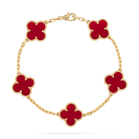 Van Cleef &amp; Arpels Vintage Alhambra Bracelet - 18k Yellow Gold - Carnelian - 5 Motifs - VCARD35500