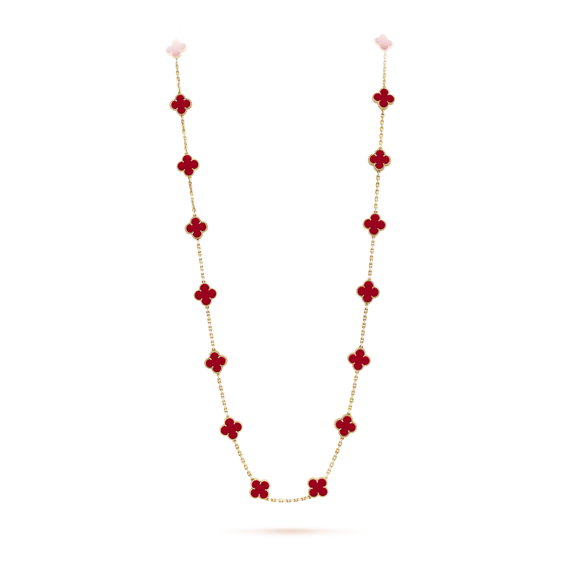 Van Cleef & Arpels Vintage Alhambra Long Necklace - 18k Yellow Gold - Carnelian - 20 Motifs - VCARD39800