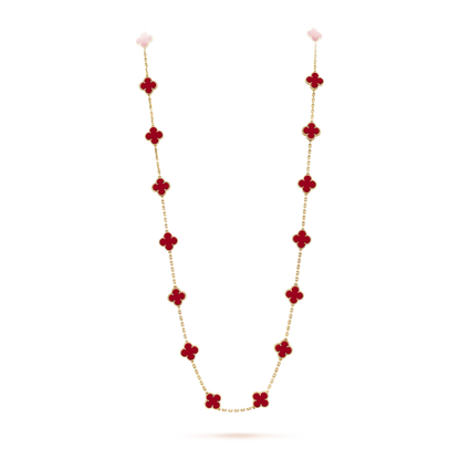 Van Cleef & Arpels Vintage Alhambra Long Necklace - 18k Yellow Gold - Carnelian - 20 Motifs - VCARD39800