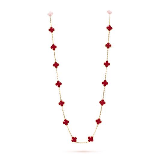 Van Cleef & Arpels Vintage Alhambra Long Necklace - 18k Yellow Gold - Carnelian - 20 Motifs - VCARD39800