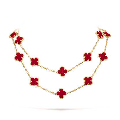 Van Cleef & Arpels Vintage Alhambra Long Necklace - 18k Yellow Gold - Carnelian - 20 Motifs - VCARD39800