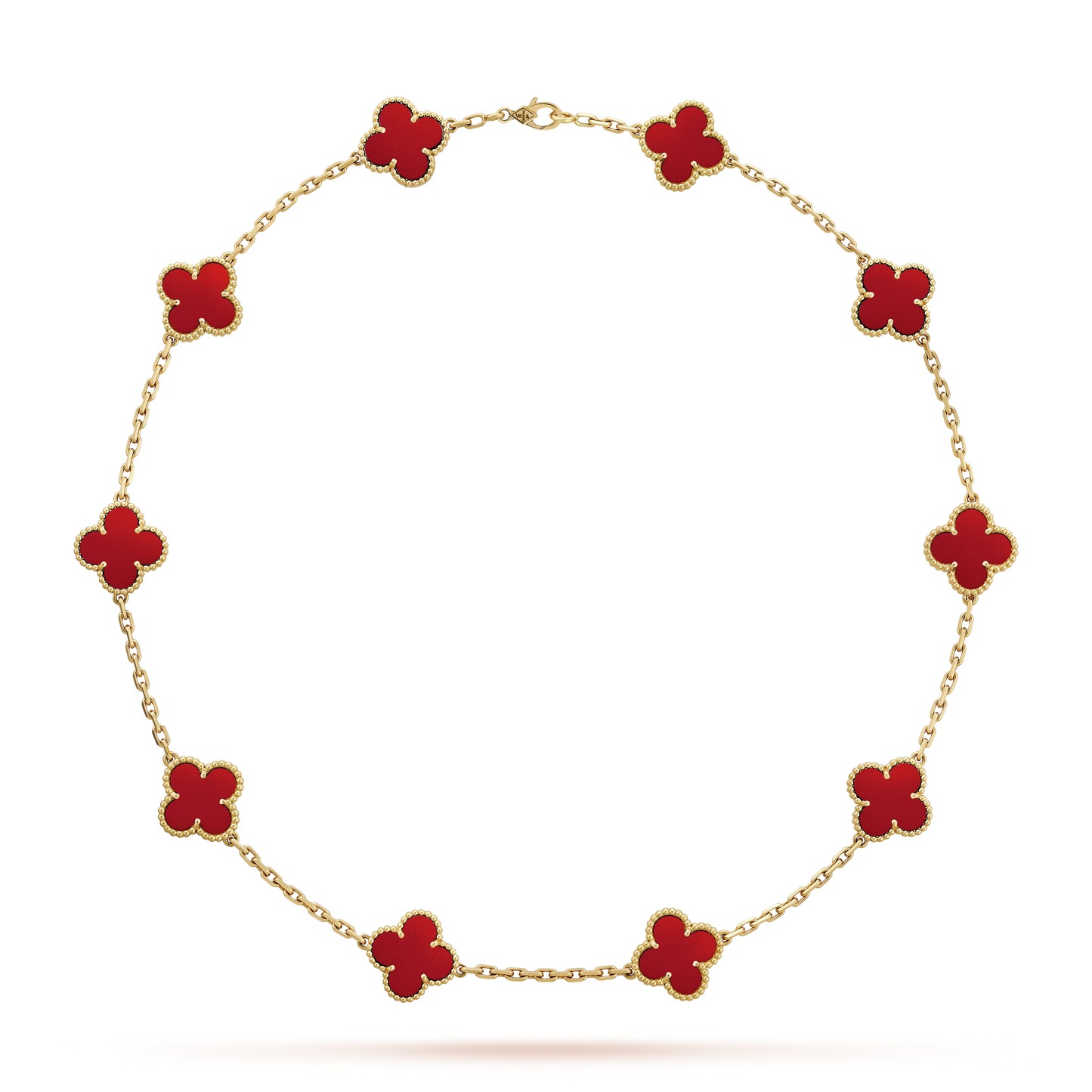 Van Cleef &amp; Arpels Vintage Alhambra Necklace - 18k Yellow Gold - Carnelian - 10 Motifs - VCARD40600