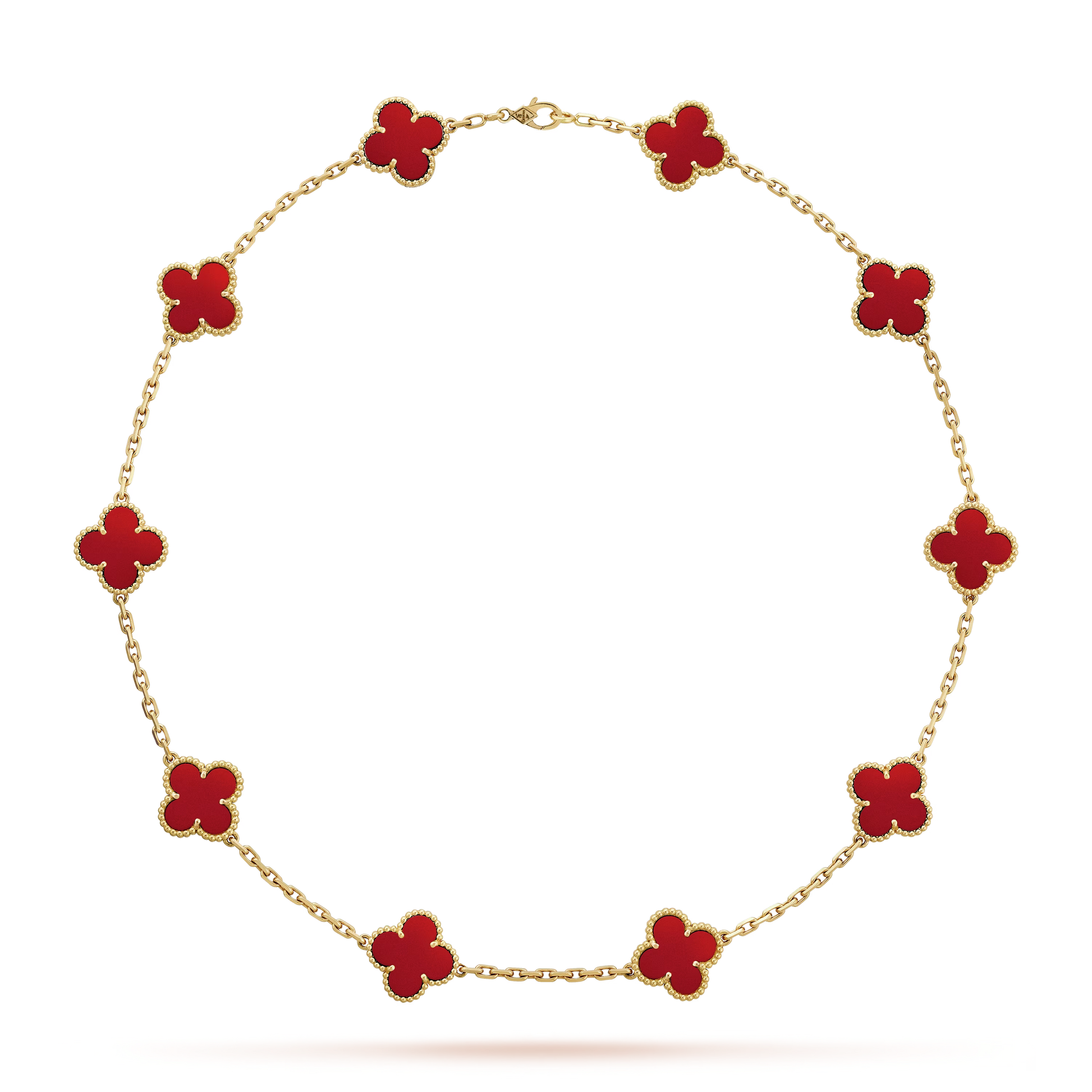 Van Cleef &amp; Arpels Vintage Alhambra Necklace - 18k Yellow Gold - Carnelian - 10 Motifs - VCARD40600