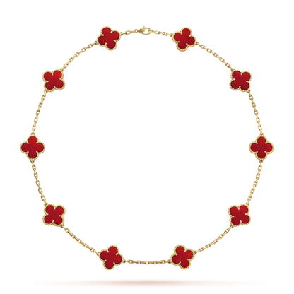 Van Cleef &amp; Arpels Vintage Alhambra Necklace - 18k Yellow Gold - Carnelian - 10 Motifs - VCARD40600