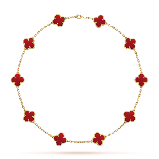 Van Cleef &amp; Arpels Vintage Alhambra Necklace - 18k Yellow Gold - Carnelian - 10 Motifs - VCARD40600