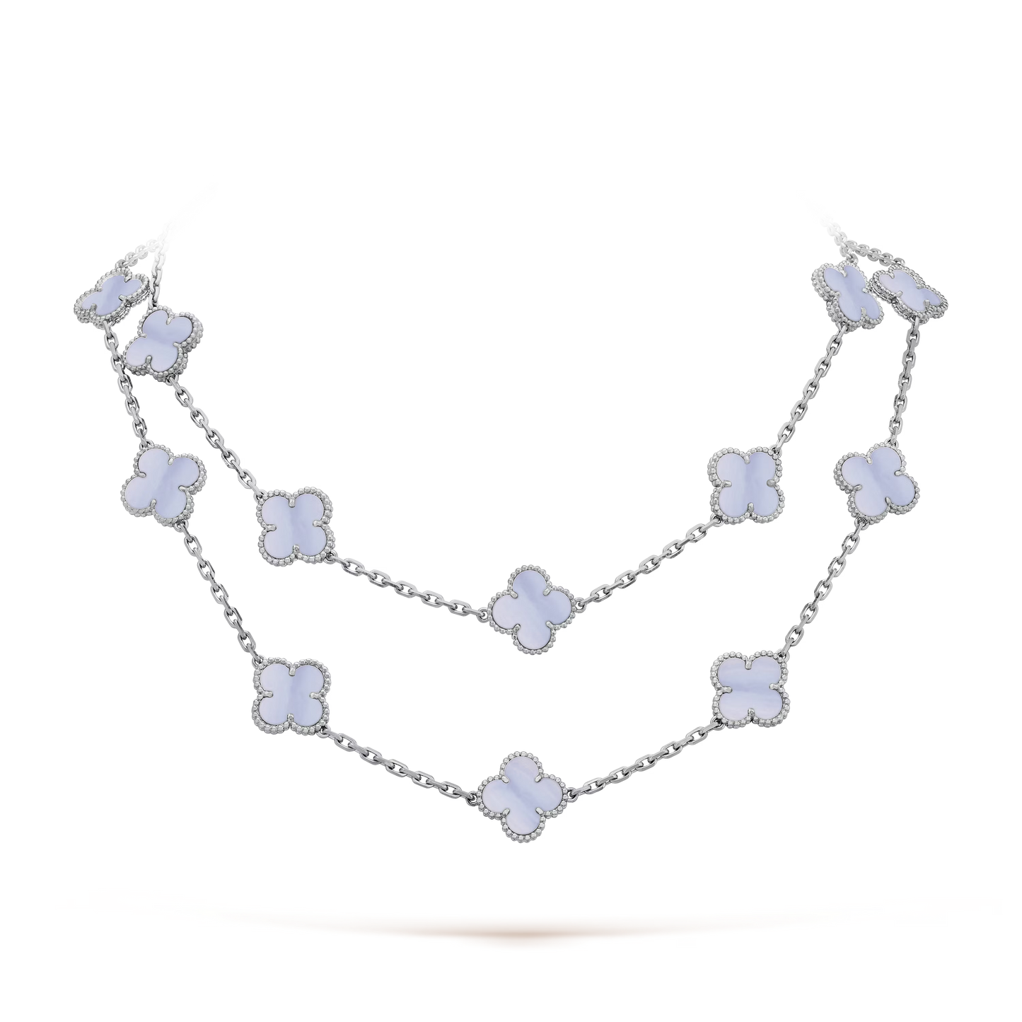 Van Cleef & Arpels Vintage Alhambra Long Necklace - 18k White Gold - Chalcedony - 20 Motifs - VCARD80900