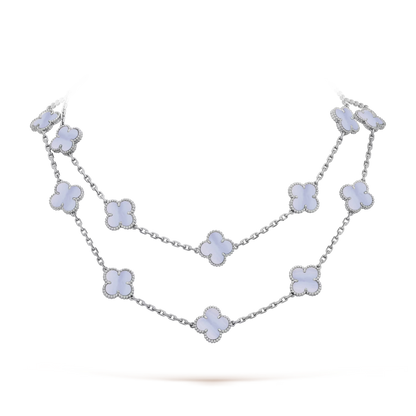 Van Cleef & Arpels Vintage Alhambra Long Necklace - 18k White Gold - Chalcedony - 20 Motifs - VCARD80900