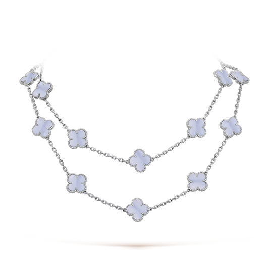 Van Cleef & Arpels Vintage Alhambra Long Necklace - 18k White Gold - Chalcedony - 20 Motifs - VCARD80900