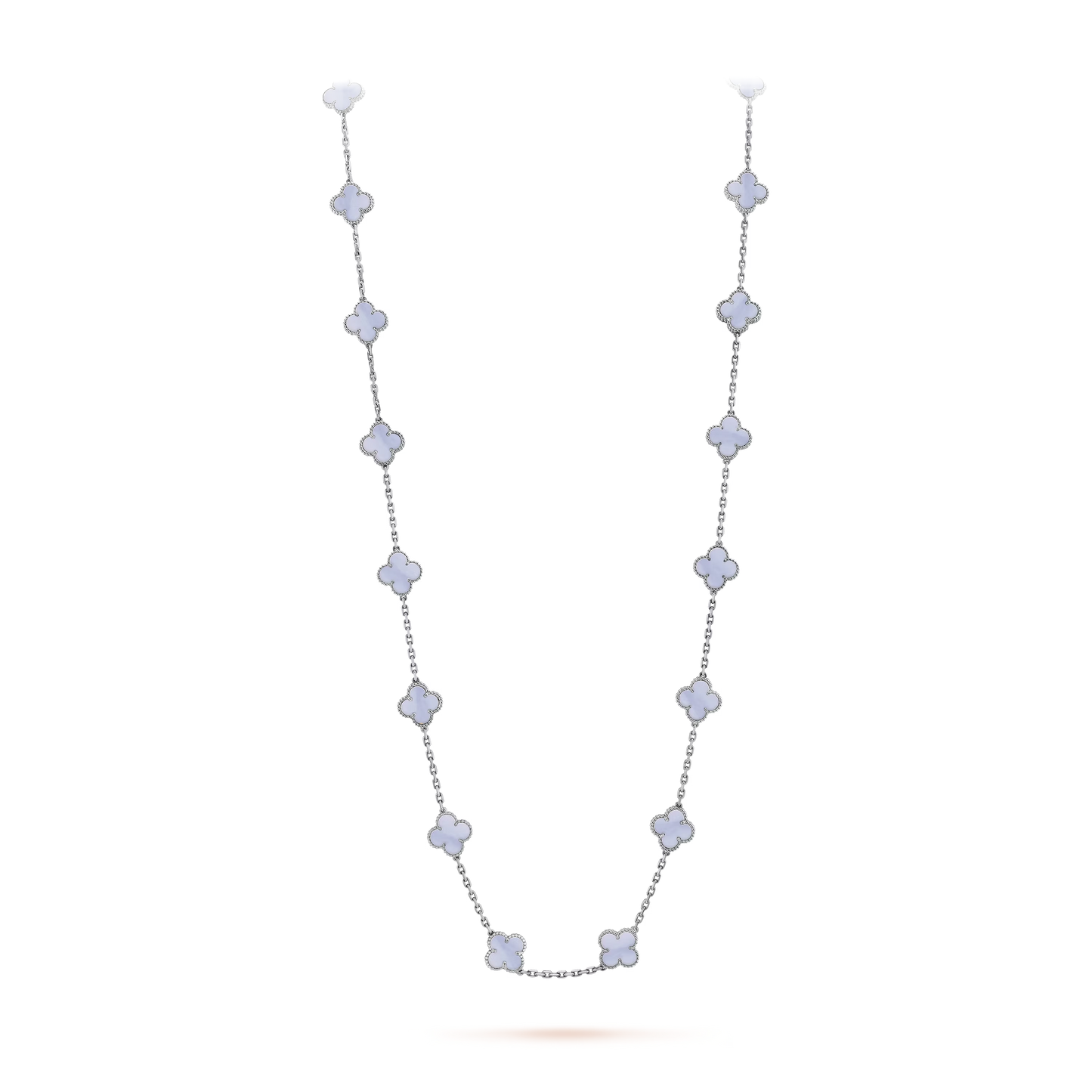 Van Cleef & Arpels Vintage Alhambra Long Necklace - 18k White Gold - Chalcedony - 20 Motifs - VCARD80900