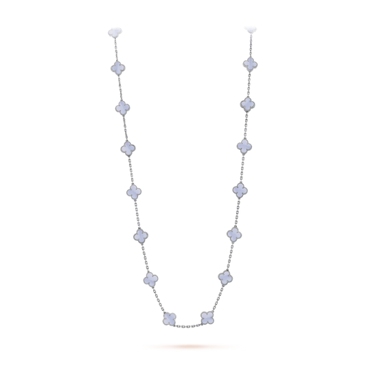 Van Cleef & Arpels Vintage Alhambra Long Necklace - 18k White Gold - Chalcedony - 20 Motifs - VCARD80900