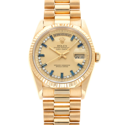 Rolex Day-Date - 36 MM - Yellow Gold - Champagne Sapphire Diamond Dial - 18238 chshd  nyc watcher nyc watches