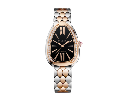 Bvlgari Serpenti Seduttori Automatic - 34 MM - Steel & Rose Gold - Diamond Bezel - Black Lacquered Dial - 104059