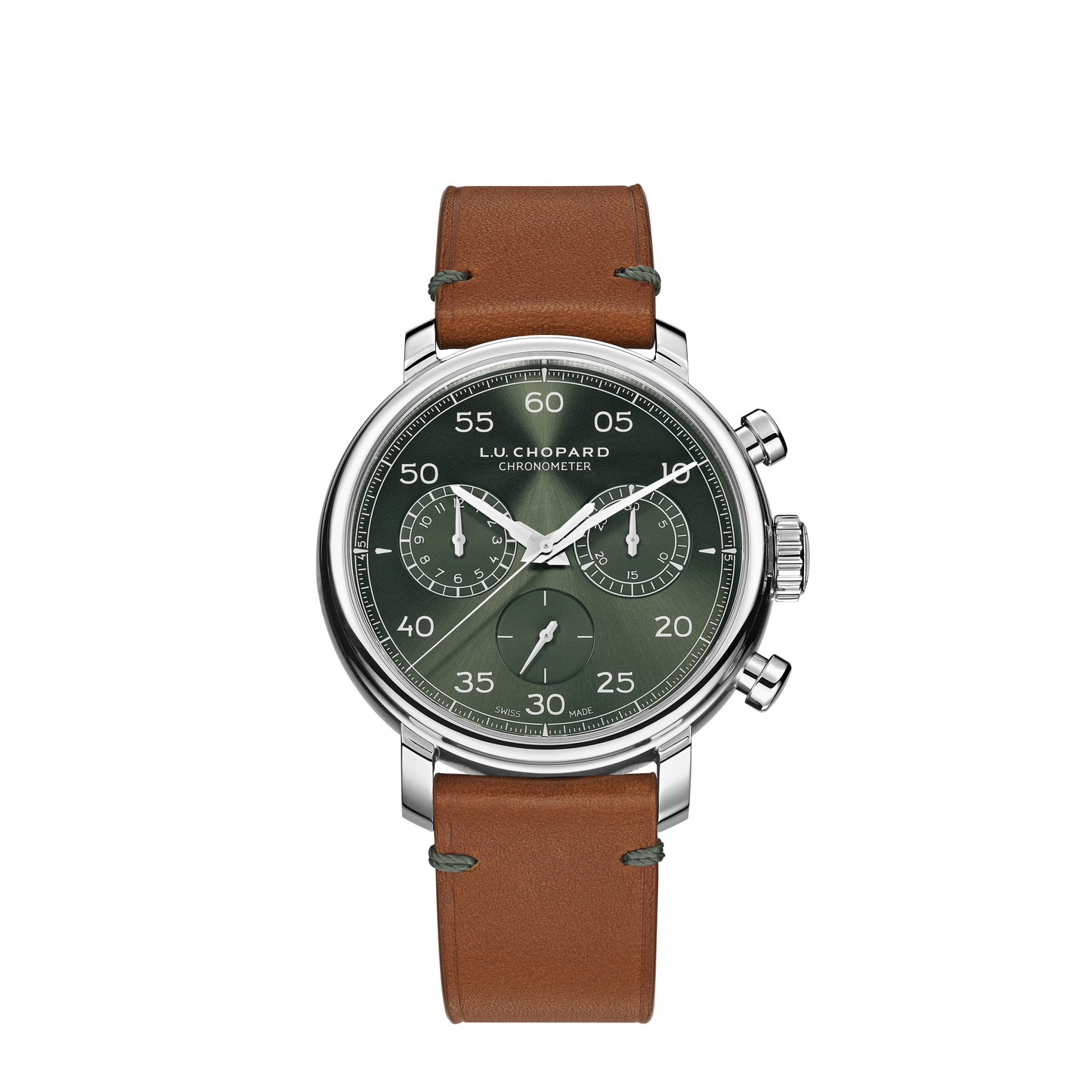 Chopard L.U.C Stainless steel 42 MM - Brown Alligator Strap - Olive Green Dial - 168556-3002