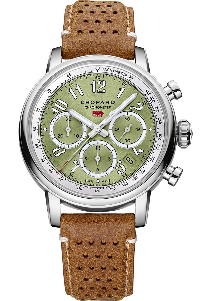 Chopard Mille Miglia Stainless Steel 40.5 MM - Brown Leather Strap - Green Dial - 168619-3004