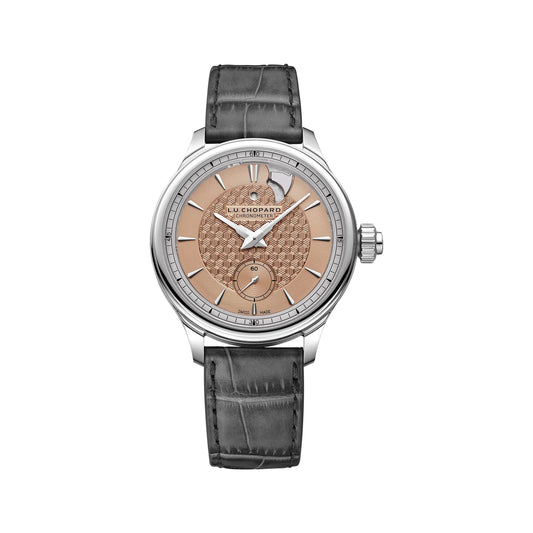 Chopard L.U.C Strike One - Titanium - 40 MM - Gray Alligator Leather Strap - Hand-Guilloché Salmon Dial - 168627-3003