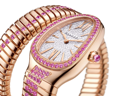 Bvlgari Serpenti Tubogas Infiniti Single Spiral - 35 MM - Rose Gold - Sapphire Bezel - Sapphire Bracelet- Pavé Diamond Dial - 104272