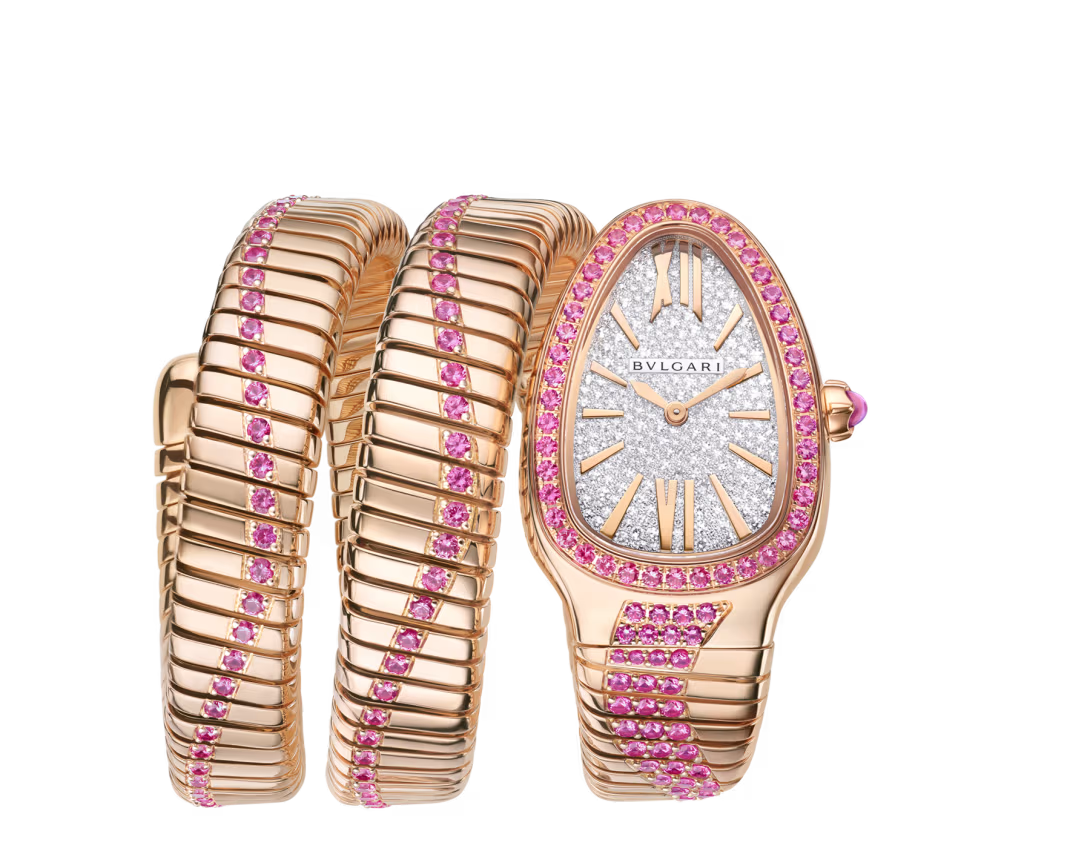 Bvlgari Serpenti Tubogas Infiniti Double Spiral - 35 MM - Rose Gold - Sapphire Bezel - Sapphire Bracelet- Pavé Diamond Dial - 104273