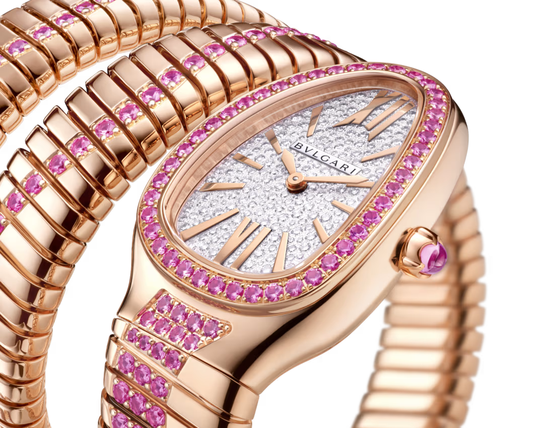 Bvlgari Serpenti Tubogas Infiniti Double Spiral - 35 MM - Rose Gold - Sapphire Bezel - Sapphire Bracelet- Pavé Diamond Dial - 104273